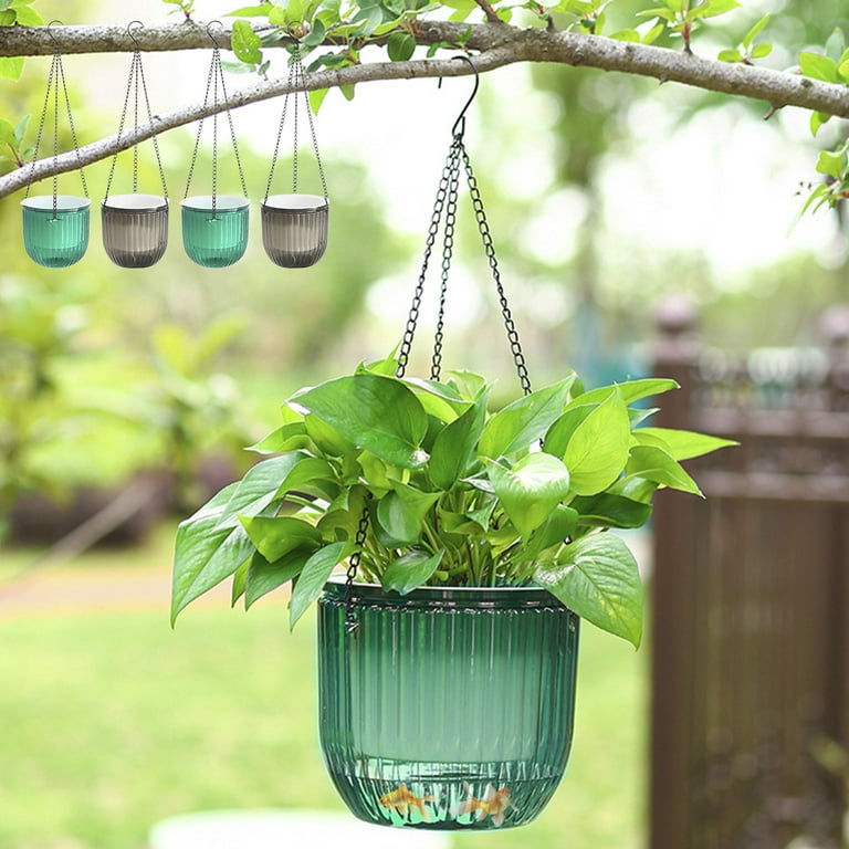 Jtween 2pcs Self Watering Hanging Planters,Outdoor Hanging Plant Pot Basket with 12 Drainage Holes and Detachable Chains for Garden Home,Visible Water