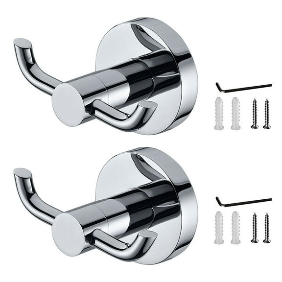 JTWEEN 2pcs Stainless Steel Towel Holder Hooks Brass Chrome Heavy Duty Wall Mounted Bath Kitchen Door Towel Hanger with 2 Hook Hat Clothes Wall Door Hanger Coat Clothes Hat Robe Rack