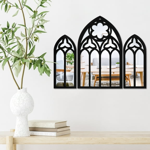 JTWEEN 3 Pack Gothic Arch Mirror Decor for Wall Small Cathedral Goth Bedroom Decor Gothic Decorative Mirror Wall Hanging Decor Furniture for Home Bedroom Bathroom