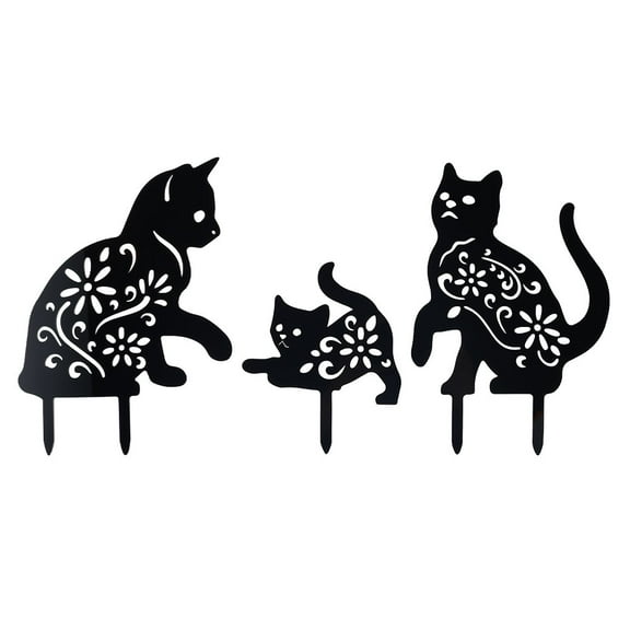 JTWEEN 3 Pack Metal Cat Garden Statues Black Cat Silhouette Cat Decorative Garden Stakes Garden Outdoor Statues Animal Stakes for Yard Decor and Lawn Ornaments