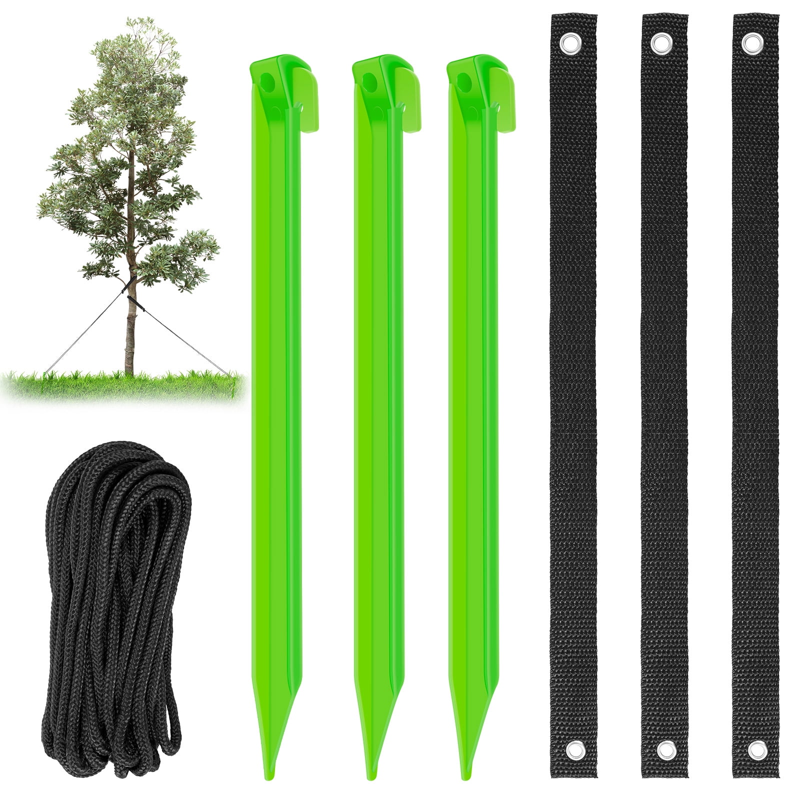 JTWEEN 3Pcs Tree Stake Kit Support for Leaning Tree 12inch Young Tree Staking Anchor Kits with
