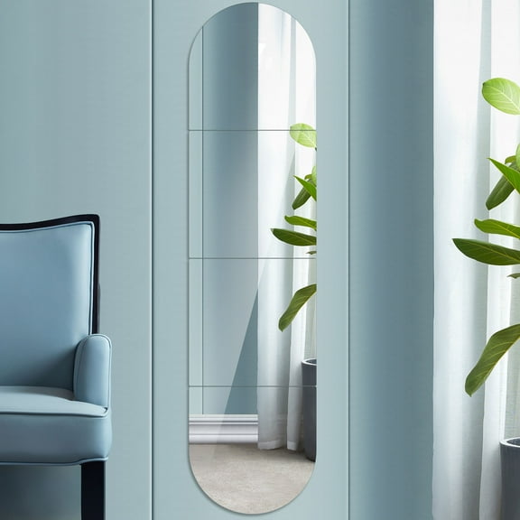 JTWEEN 4 Pcs Full Length Acrylic Mirror Set for Wall Self Adhesive Acrylic Mirror DIY Flexible Mirror Stickers Acrylic Mirror Tiles for Bedroom Living Room Bathroom Decor 12 x 12inch