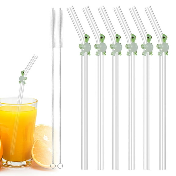 JTWEEN 6Pcs Drinking Straws Reusable Clear Glass Drinking Staws with Cleaning Brush Cute Flower Turtle Heart Straws Heat-Resistant Smoothie Straws for Smoothies Tea Juice Milkshakes
