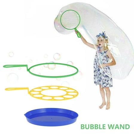 JTWEEN Bubble Wands Set - Big Bubbles Wand Funny Bubbles Maker with Tray, Nice for Outdoor Playtime & Birthday Party & Games, Suitable for All Age People (2pcs Bubble Wands+1pc Bubble Tray) Green