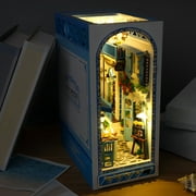 JTWEEN DIY Book Nook Kit 3D Wooden Puzzle Bookshelf Insert Decor with Sensor Light Creative Educational Bookshelf Insert Bookend Building Kits for Teen Girls Boys Women Men