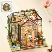 JTWEEN DIY Miniature House Kit,Tiny House kit with Furniture,Miniatures Dollhouse Kit Miniature Greenhouse DIY Craft Kits for Adult to Build Tiny House Model
