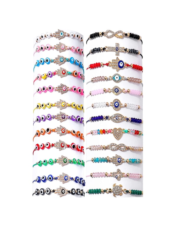 JTWEEN Evil Eye Adjustable Bracelets Set, Mixed Elements, Fashion Jewelry, Alloy, 18 cm, 24 pcs