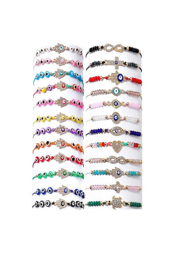 Evil Eye Adjustable Bracelets Set, Mixed Elements, Fashion Jewelry, Alloy, 18 cm, 24 pcs