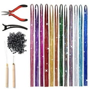JTWEEN Hair Tinsel,Hair Tinsel Kit with Tools,Tinsel Hair Extensions,12 Colors 2400 Strands Fairy Hair Tinsel Heat Resistant 47 Inch Hair Glitter