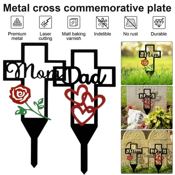 JTWEEN Metal Cross Yard Stake Decorative Cemetery Rustproof Metal Cross Grave Markers Memorial Cemetery Grave Stake for Grave Plaque Yard 12 ×6 In