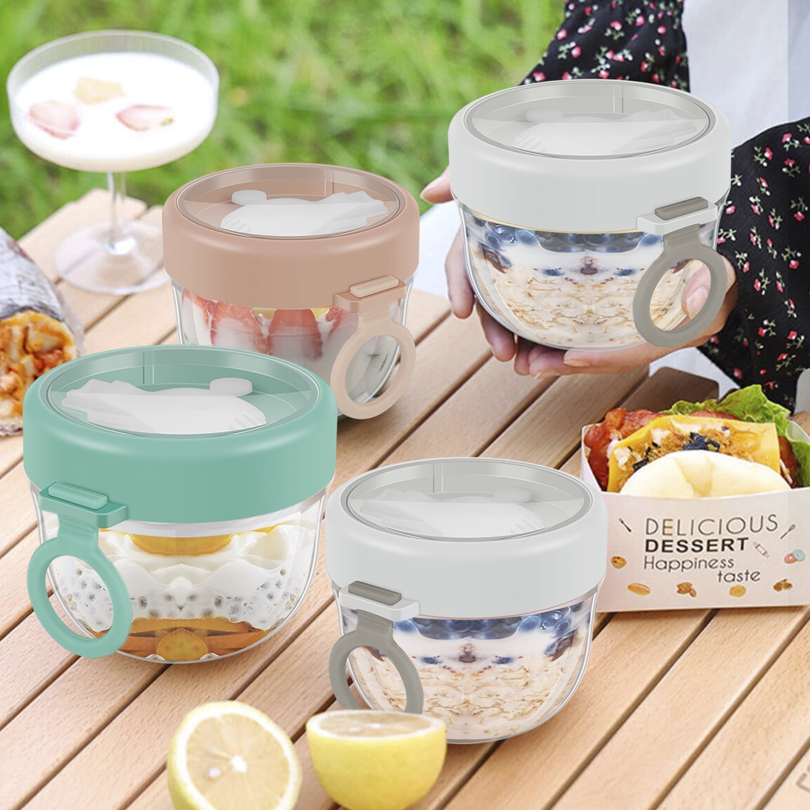JTWEEN Overnight Oats Container,Insulated Food Jar Leak Proof Hot and Cold Thermos Bowl Oat