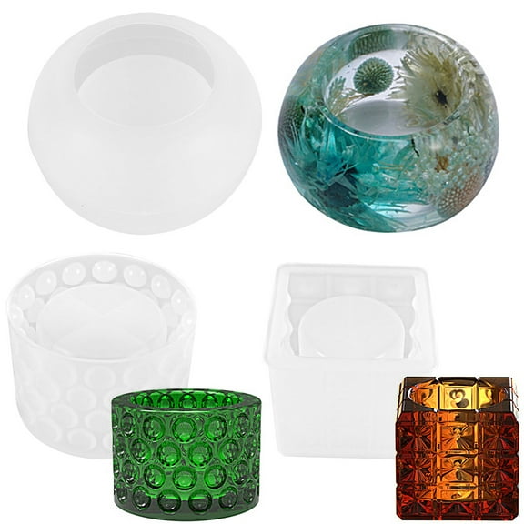 JTWEEN Silicone Candle Holders Mold,3pcs Epoxy Resin Casting Moulds Set DIY Candle Holders Mold Set Reusable Storage Box Mould Home Table Decoration for Jewellery Cosmetic