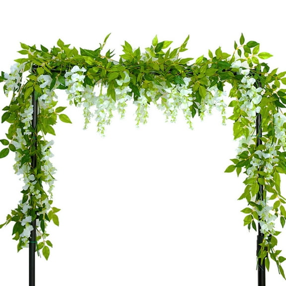 JTWEEN Wisteria Artificial Flowers Garland, 2 Pcs Total 2M/7ft Artificial Wisteria Vine Silk Hanging Flower for Home Garden Outdoor Ceremony Wedding Arch Floral Decor(White)