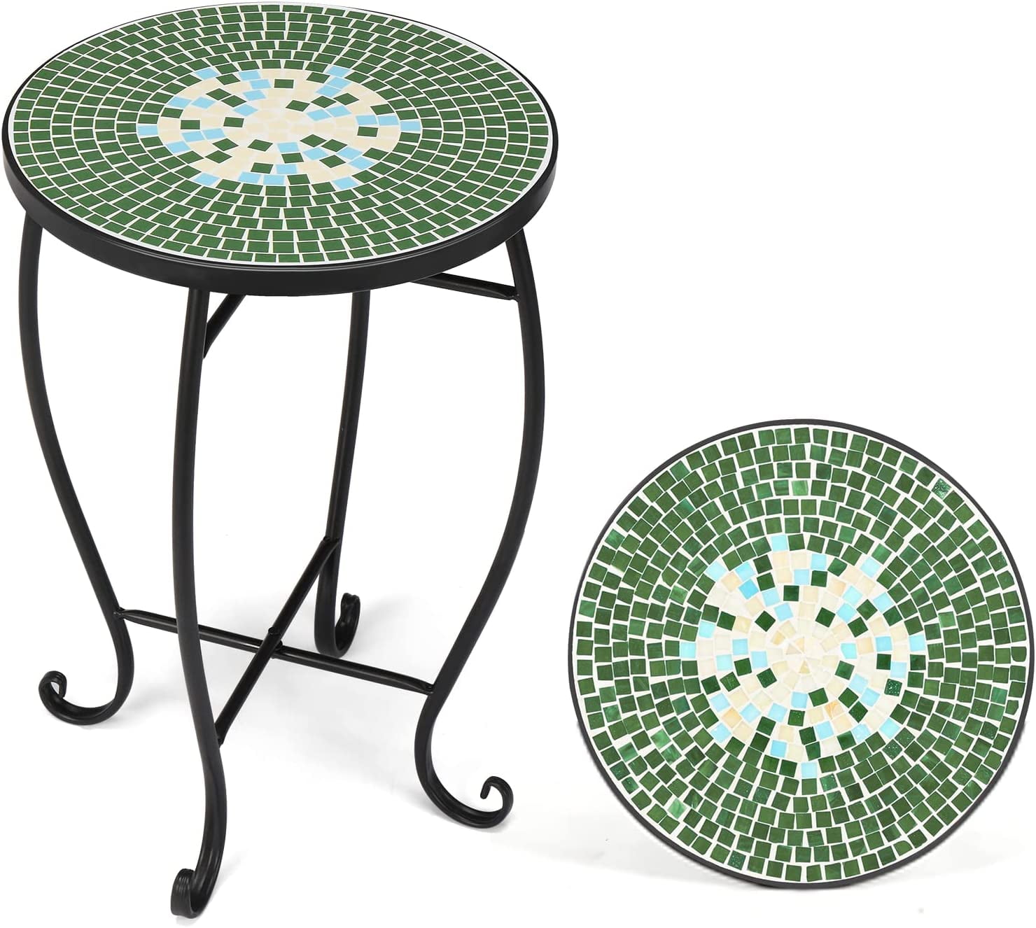 JTYUB Mosaic Accent Table,Round Side Table,End Table, Plant Stand Decor ...
