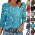thumbnail image 1 of JTZGDY 3/4 Sleeve Tops for Women Loose Fit Dressy Boho Floral Printed Round Neck Tunic Tshirts Lightweight Comfy Pullover Blouse Fashion Womens Fall T-Shirts Gray S, 1 of 8