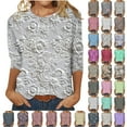 thumbnail image 1 of JTZGDY 3D Embroidered Floral Shirts for Women Cute Summer 3/4 Sleeve Crewneck Graphic Tunic T-Shirts Loose Fit Dressy Casual Pullover Tops Multicolor#12 XL, 1 of 6