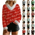 thumbnail image 1 of JTZGDY 3D Novelty Christmas Tops for Women Winter Warm Fuzzy Trim V Neck Long Sleeev Santa Claus/Xmas Tree Pattern Printed Pullover T-Shirts Trendy Oversized Tunic Blouse Multicolor#08 XXL, 1 of 7