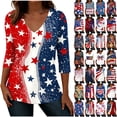 thumbnail image 1 of JTZGDY 4th of July Tops for Women Fashion USA Flag Printed Summer 3/4 Sleeve V Neck Graphic Tunic Blouse Loose Fit Casual Holiday Patriotic Shirts Red#05 XXXL, 1 of 8