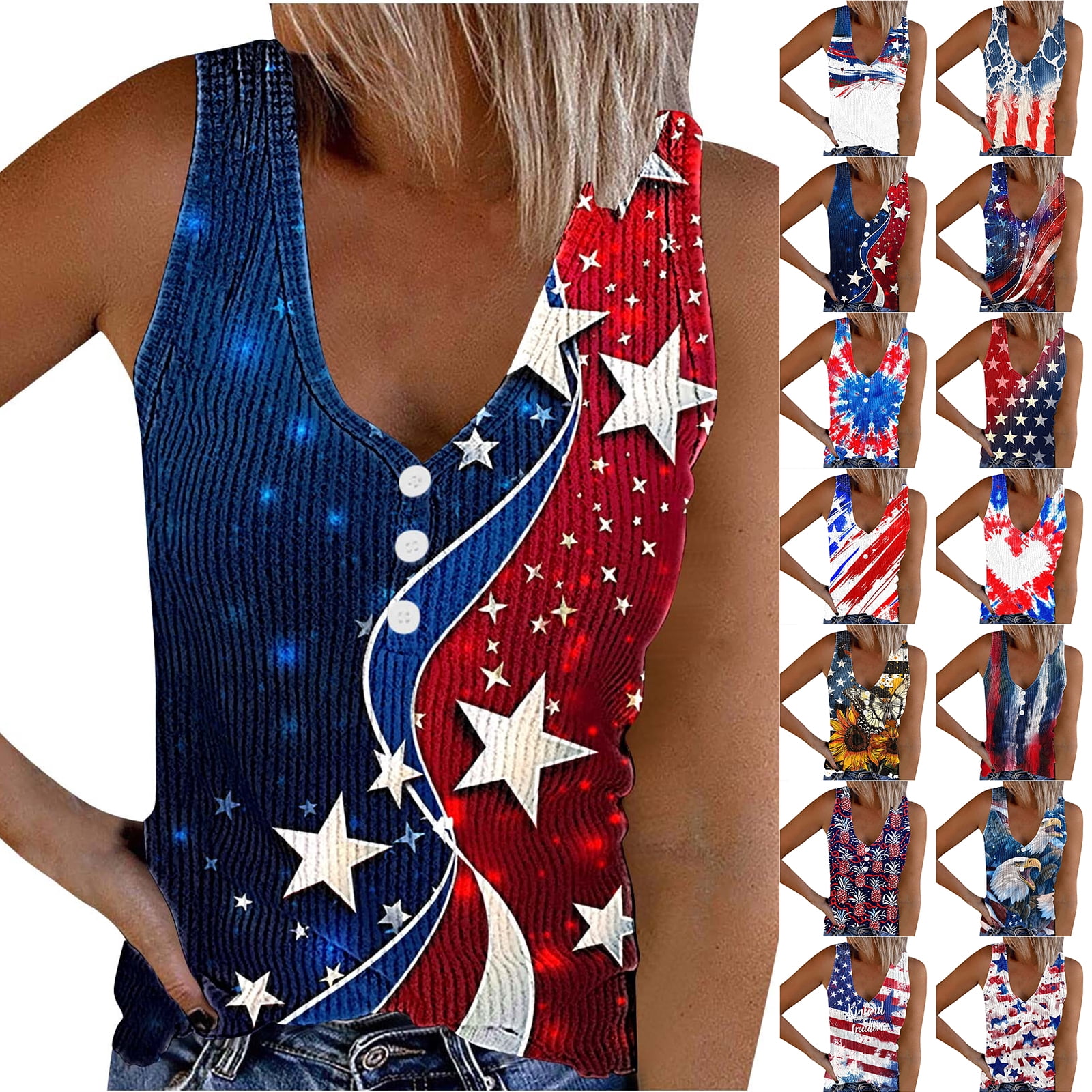 MUPAOLO Women's American Flag Tank Top - Patriotic Racerback Sleeveless Shirt For 4th Of July (Green Freedom, Large)