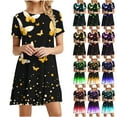 thumbnail image 1 of JTZGDY Beach Sundress for Women Summer Cute Butterfly Print Short Sleeve Round Neck Tunic Tshirt Dress Loose Flowy Short Mini Dress Green#01 M, 1 of 8