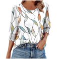 thumbnail image 1 of JTZGDY Blouses for Women Dressy Casual Floral Printed Smocked Cuffs 3/4 Length Sleeve Womens Tops Loose Fit Crewneck Basic Graphic Tunic T-Shirts Green#03 L, 1 of 7