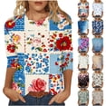thumbnail image 1 of JTZGDY Boho Floral Tops for Women Plus Size Trendy Fall 3/4 Length Sleeve Crewneck Printed T-Shirts Loose Lightweight Dressy Casual Graphic Tunic Blouse, 1 of 6