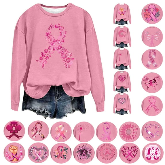 JTZGDY Breast Cancer Awareness Shirt Women Plus Size Pink Ribbon Graphic Sweatshirt Loose Oversized Casual Long Sleeve Crewneck Pullover Tops Pink#19 XXXXL