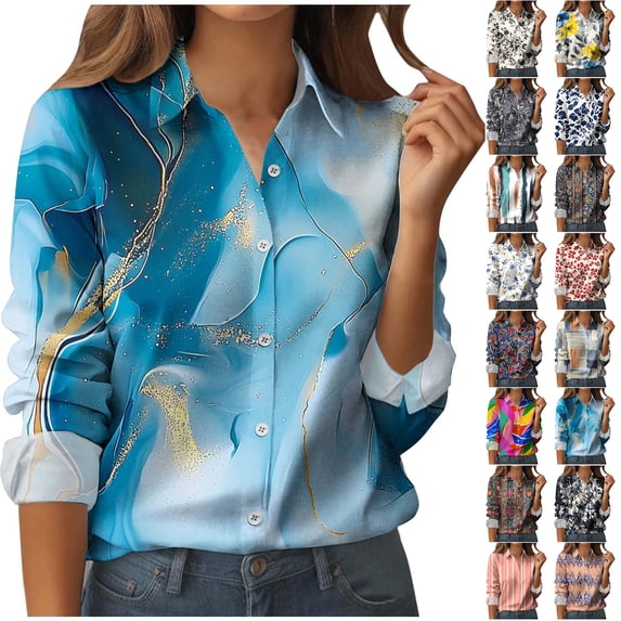 JTZGDY Button Down Shirts for Women Elegant Dressy Floral Printed Long Sleeve Blouse Business Casual Work Tops Red#02 S