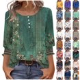 thumbnail image 1 of JTZGDY Button Henley Shirts for Women Ethnic Floral Printed 3/4 Smoked Sleeve Crewneck Pullover Tops Loose Oversized Dressy Tunic Blouse Green#03 XXL, 1 of 8