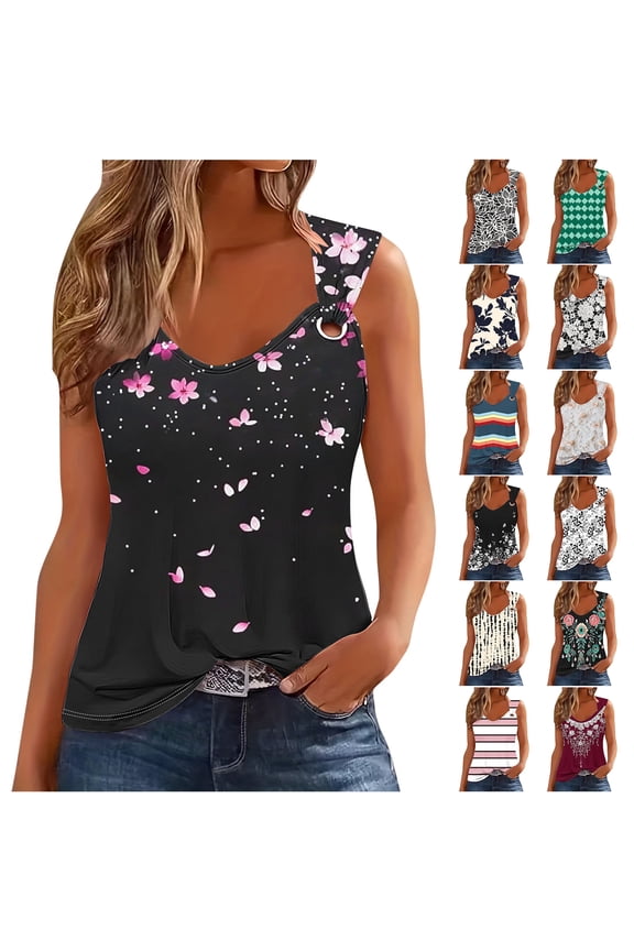 Cami Tank Tops for Women Loose Fit Casual Summer Sleeveless Strappy Cold Shoulder Tunic Vest Trendy Holiday Beach Vacation Tees Shirt Black#03 XL