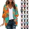 thumbnail image 1 of JTZGDY Cardigan Tops for Women Lightweight Casual Summer Floral Printed 3/4 Sleeve Chiffon Blouses Loose Fit Dressy Beach Cover ups Mint Green M, 1 of 6