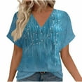 thumbnail image 1 of JTZGDY Casual V Neck Floral Graphic T-Shirts for Women Dressy Summer Short Sleeve Tunic Tees Loose Oversized Comfy Pullover Tops Light Blue#02 M, 1 of 7