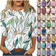 thumbnail image 1 of JTZGDY Crochet Eyelet Tops for Women Dressy Casual Floral Printed Summer 3/4 Lenght Sleeve Crewneck Graphic Tees Shirt Loose Fit Comfy Tunic Blouse Light Blue L, 1 of 7
