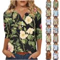 thumbnail image 1 of JTZGDY Cute 3/4 Lenght Sleeve Tops for Women Trendy 2025 Dressy Casual Summer Floral Printed Oversized Button Henley Shirts Loose Fit Cozy Tunic Blouse Light Blue#04 XXXL, 1 of 6