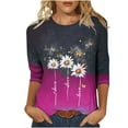 thumbnail image 1 of JTZGDY Cute Daisy Print Summer T-Shirts for Women Loose Fit Casual Graphic 3/4 Length Sleeve Crewneck Graphic Tunic Blouse Lightweight Soft Cotton Tees Tops Hot Pink S, 1 of 5