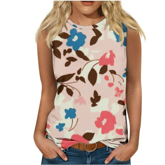 JTZGDY Cute Floral Print Summer Shirts for Women Trendy Sleeveless Crewneck Graphic Cami T-Shirts Loose Fit Casual Basic Tank Tops Watermelon Red XL