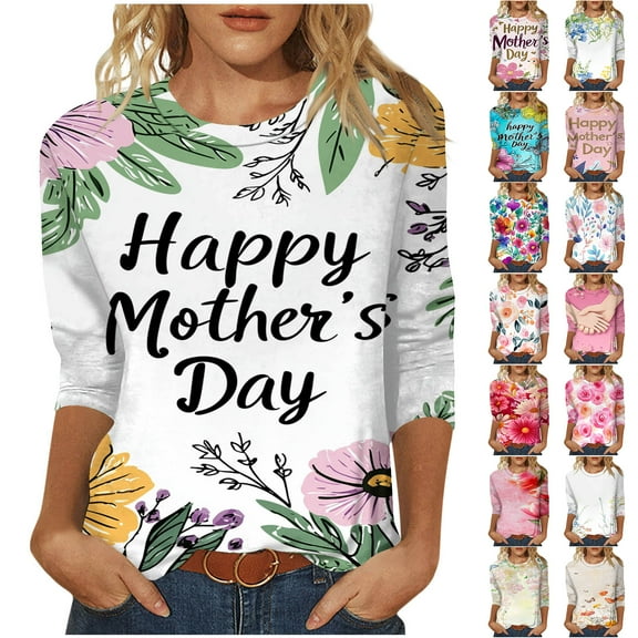 JTZGDY Cute Floral Tops for Women Dressy Casual Summer 3/4 Lenght Sleeve Crewneck Graphic T-Shirts Loose Fit Oversized Comfy Tunic Blouse Pink#08 XL