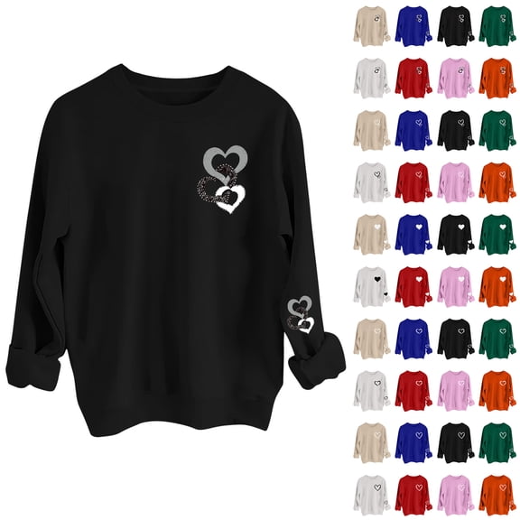 JTZGDY Cute Heart Tops for Women Valentines Day Long Sleeve Funny Pattern Graphic Crew Neck Basic Pullover Blouse Trendy Oversized Fashion Graphic T-Shirts B-Pink S
