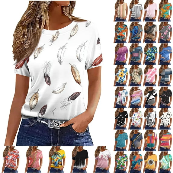 JTZGDY Cute Summer Tops for Women Dressy Casual Short Sleeve Tie Dye Color Block Pattern Printed Crewneck T-Shirts Loose Oversized Comfy Graphic Tunic Blouse Khaki#01 XL