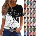 thumbnail image 1 of JTZGDY Cute Summer Tops for Women Dressy Casual Floral Printed Short Sleeve Crewneck Graphic T-Shirts Loose Fit Cozy Tunic Blouses A-Red M, 1 of 5