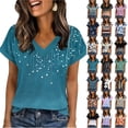 thumbnail image 1 of JTZGDY Cute Womens Tops Fashion V Neck Summer Short Sleeve Floral Pattern Graphic T-Shirts Loose Fit Casual Tunic Blouses Navy#01 XL, 1 of 7
