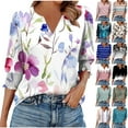 thumbnail image 1 of JTZGDY Dressy Tops for Women Casual Boho Floral Printed Summer 3/4 Smoked Cuff Sleeve V Neck Graphic Tunic T-Shirts Trendy Pullover Blouse Army Green L, 1 of 8