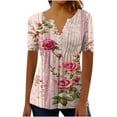 thumbnail image 1 of JTZGDY Dressy Tops for Women Trendy Plus Size Boho Floral Print Summer Tunic Shirts Loose Flowy Short Sleeve Button V Neck Ruched Pleated Tshirt Loose Oversized Casual Blouse Multicolor#08 XXXXXL, 1 of 5