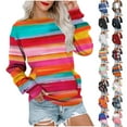 thumbnail image 1 of JTZGDY Fall Crewneck Sweatshirts for Women Loose Fit Casual Striped Color Block Printed Long Sleeve Graphic Pullover Tops Fashion Outfit 2025 Clothes Orange#02 S, 1 of 7