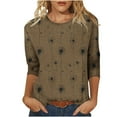 thumbnail image 1 of JTZGDY Fall Womens Tops 3/4 Sleeve Dressy Casual Floral Printed T-Shirts Loose Oversized Basic Crewneck Tunic Blouse Trendy Cotton Pullovers Brown#01 XXL, 1 of 9
