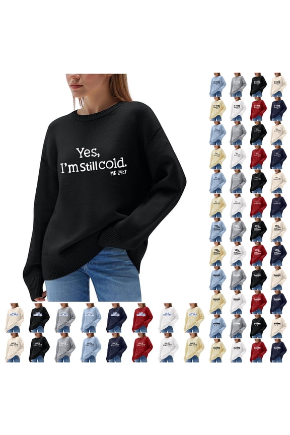 Fashion Womens Sweater Tops Lightweight Casual Fall Spring Long Sleeve Funny Letters Print Crewneck Pullover Jumpers Loose Oversized Cable Knit Tunic Blouse F-Yellow XXL