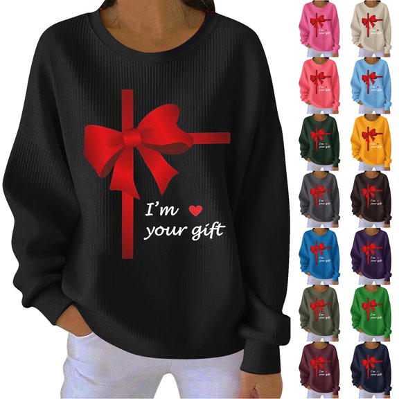 JTZGDY Fashion Womens T-Shirts Valentines Day Long Sleeve Crewneck Pullover Tops Cute Heart Pattern Print Sweatshirts Trendy Holiday Soft Cotton Tees Shirt Blouse C-Black L