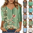 thumbnail image 1 of JTZGDY Floral Shirts for Women Dressy Casual V Neck Summer 3/4 Lenght Sleeve Crewneck Graphic T-Shirts Trendy Cozy Tunic Blouse Lightweight Pullover Tops White M, 1 of 5