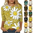thumbnail image 1 of JTZGDY Floral Shirts for Women Plus Size 3/4 Lenght Sleeve Crewneck Graphic T-Shirts Trendy Oversized Basic Summer Tunic Blouse for Leggings Black#01 XXXXL, 1 of 6