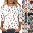 thumbnail image 1 of JTZGDY Floral Tops for Women Dressy Casual Fall Spring 3/4 Length Sleeve Crewneck Graphic Tunic Tees Shirt Loose Oversized Comfy Pullover Blouses Black#04 S, 1 of 10